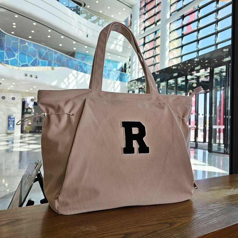 ESVAN Corduroy Yoga Tote Bag Gifts for Women Drawstring Yoga Mat Bag for Office Workout Travel Carryall Pilates Gym - Image 2
